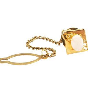 Gold Plated Oval Genuine Opal Geometric Square Tie Tack 3g